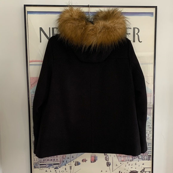 Zara black ‘wool’ jkt with brown faux fur hood (removable) gold zips size L - Picture 2 of 15